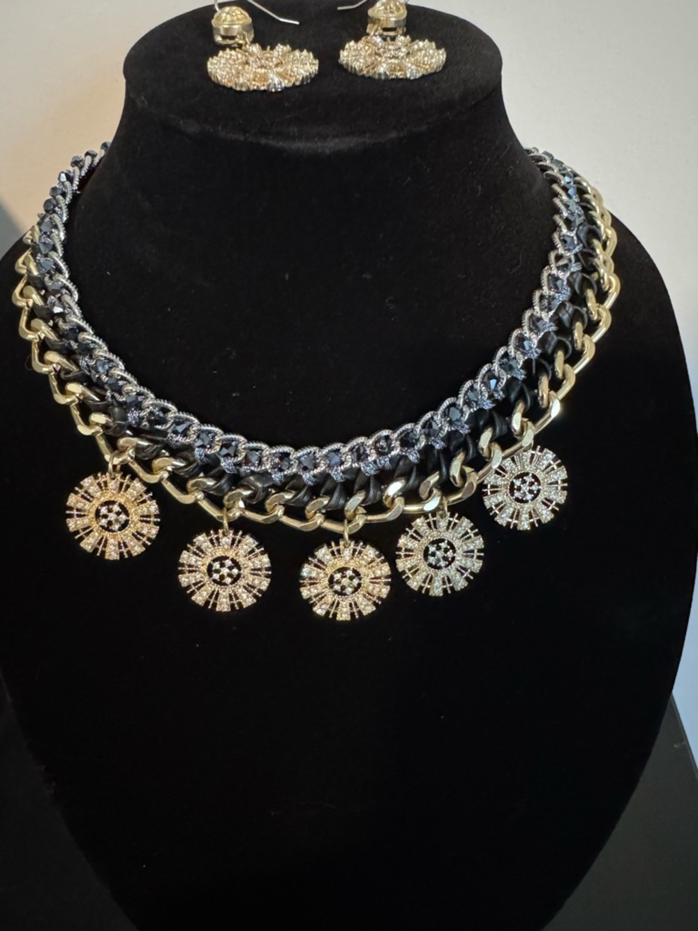 Gold and Black Statement Pendant Necklace - Women Jewelry